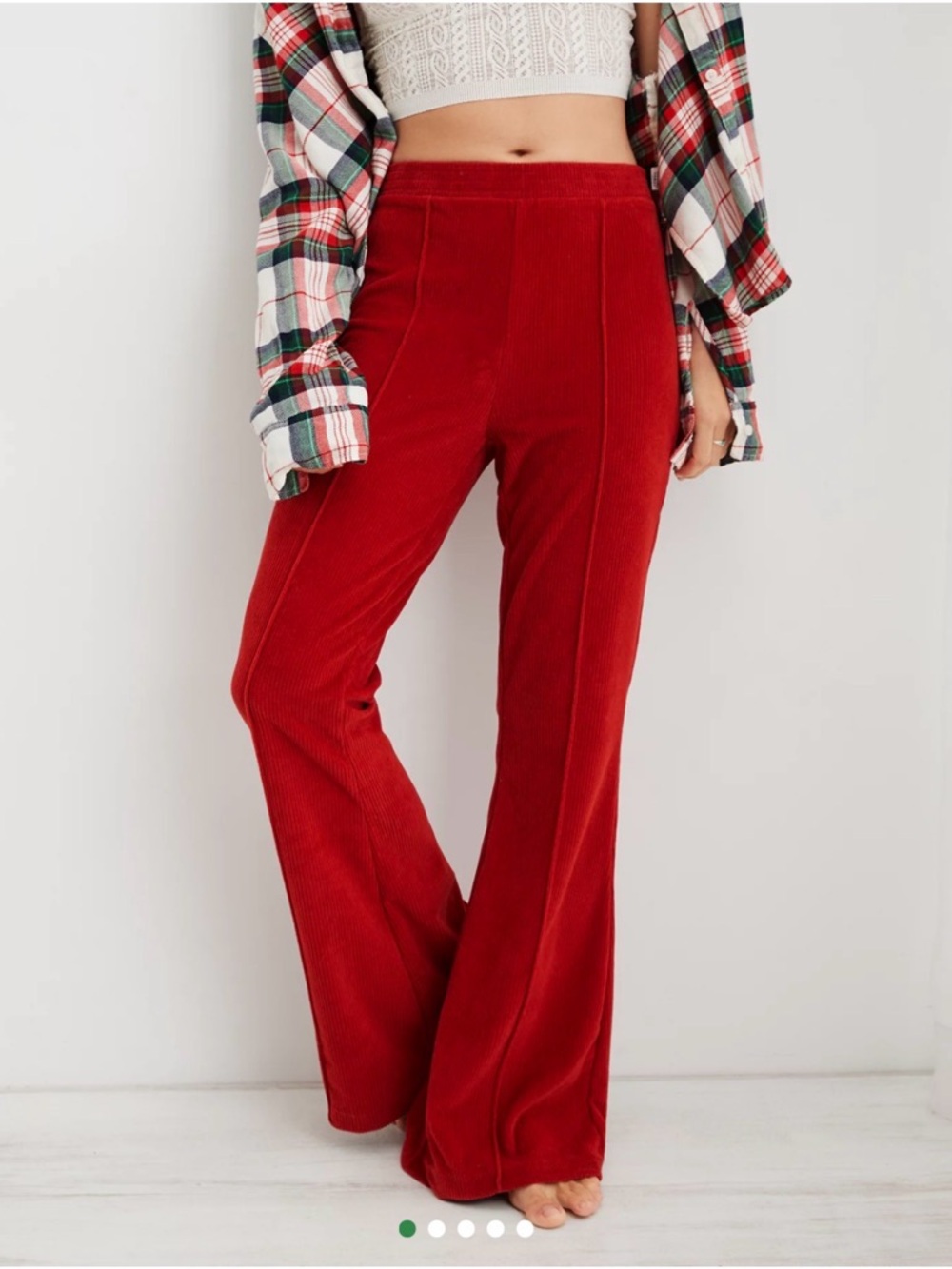 Aerie Groove On Ribbed Velour Pant Women Medium Regular Flare Red Pull On Soft